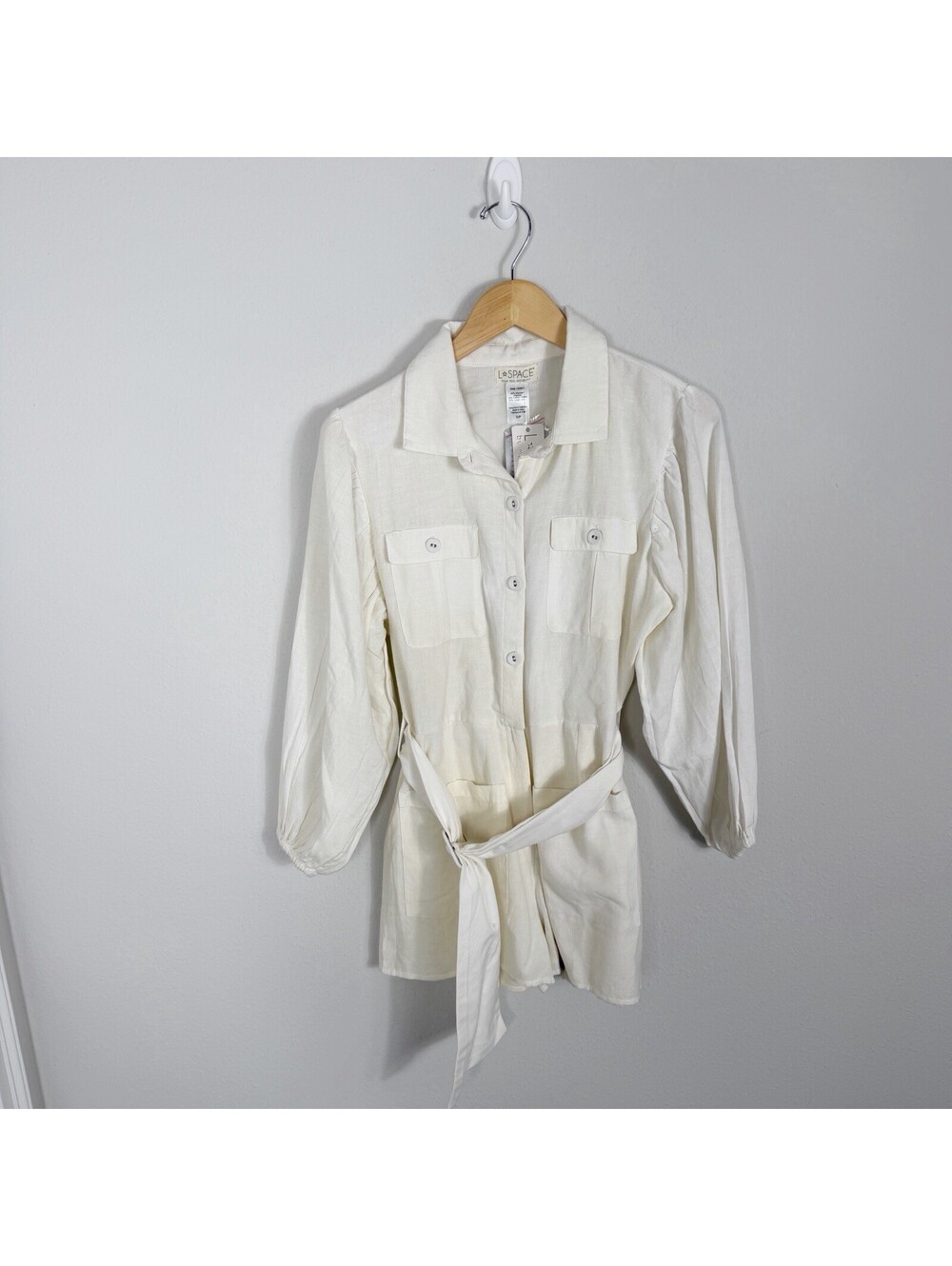 NWT L*Space Ryder Romper White Linen Jumpsuit Belted Button Front Women’s Small
